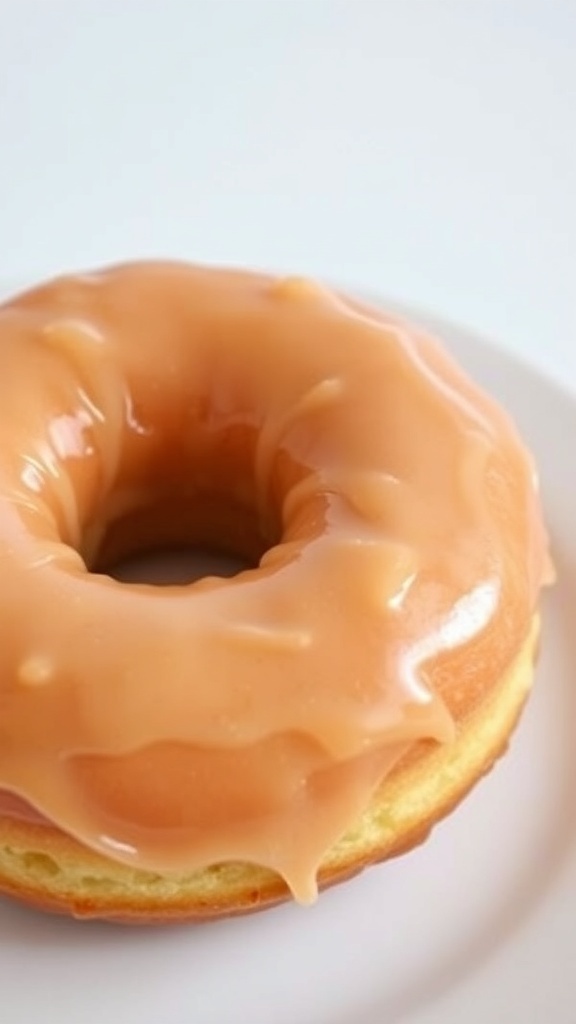 Classic Glazed Donut Recipe A classic glazed donut on a white plate, highlighting its shiny glaze and fluffy texture.